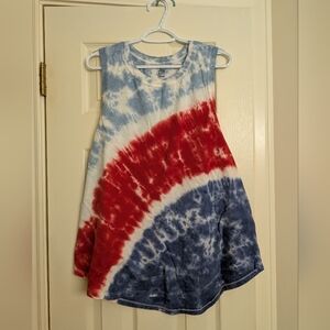 Tie-Dye Sleeveless Tank Top- Red, Blue, and White
